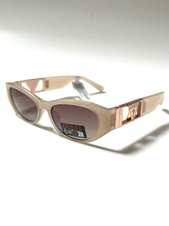 New GUESS Slim Sunglasses GO00087 Acetate Milky Nude Gold Logo Brown Lens